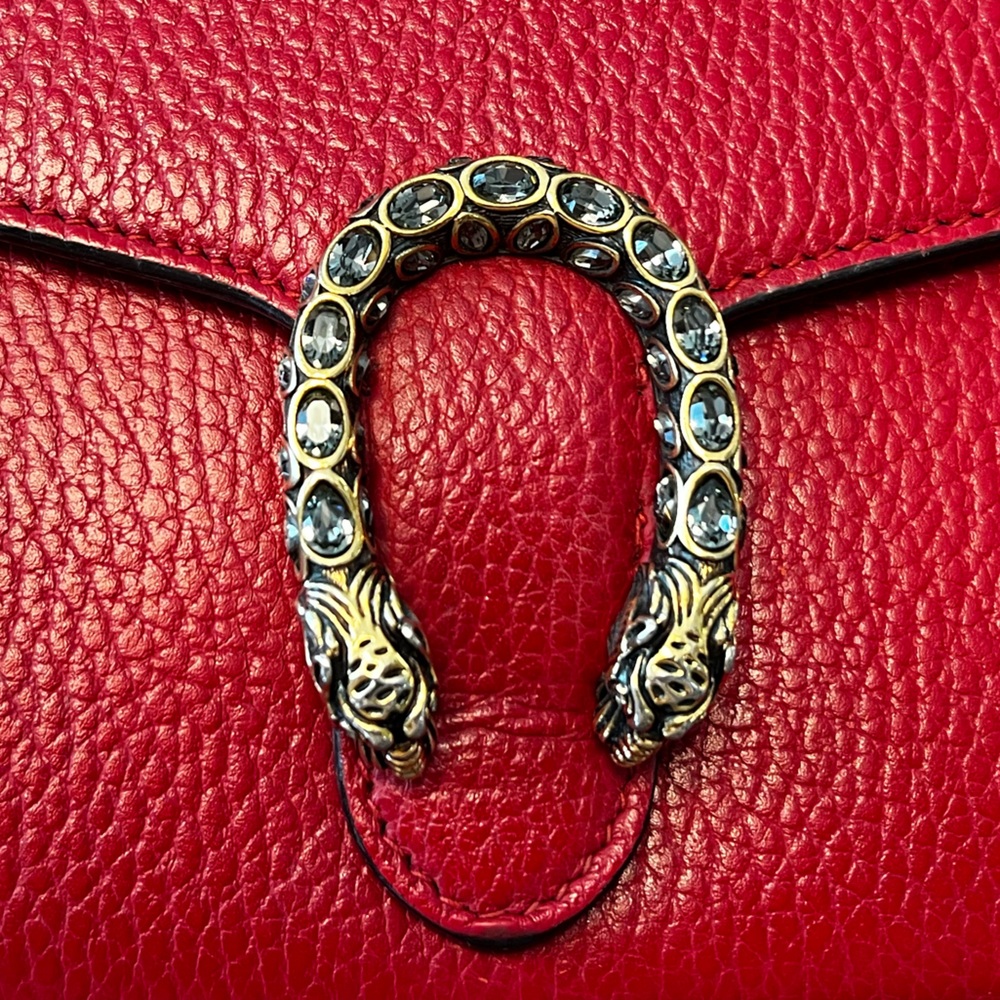 Gucci Dionysus Red Leather Crossbody Wallet With Chain Strap & Snake Buckle Deta - Picture 3 of 14